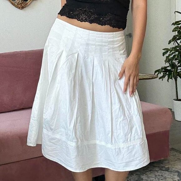 White Cotton Flowy Midi Skirt - Picture 1 of 6